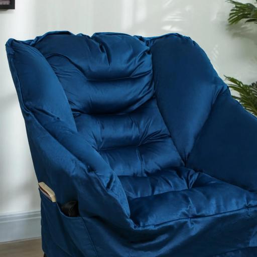 Sillón de Salón con Otomana Sillón de Relax con Bolsillos Laterales y Patas de Acero para Sala de Estar Dormitorio Azul [4]