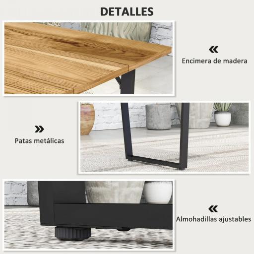 Mesa de Jardín Exterior de Madera 175x80x75 cm con Orificio para Sombrilla y Encimera de Listones Natural [6]