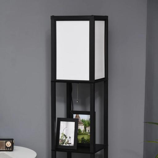Lámpara de Pie de Madera con Estante para Bombilla E27 Potencia Máx. 40W Lámpara Moderna 26x26x156 cm Negro y Blanco [3]