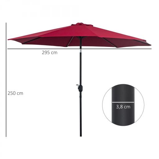 Sombrilla de Jardín Ø295x250 cm con Manivela Parasol Exterior con Mecanismo de Inclinación y Poste Desmontable de Metal para Terraza Piscina Patio Vino Tinto [1]