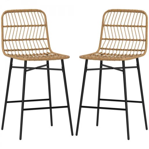 Conjunto de 2 Taburetes Altos de Cocina Taburetes de Bar con Respaldo y Asiento de Ratán para Bar Cocina Comedor Marrón [8]