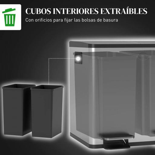 Papelera de Cocina de Acero Inoxidable con 2 Compartimentos 2x15L Pedales Tapas de Cierre Suave y Cubo Extraíble Plata [6]