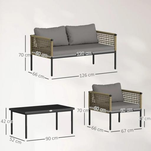 Conjunto de Muebles de Jardín 4 Piezas con Sofá Sillones Mesa de Centro y Cojines Natural y Gris [1]