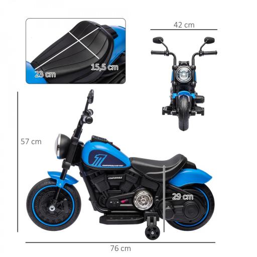 Moto Eléctrica para Niños de 18-36 Meses con Batería 6V Faro y Ruedas Auxiliares Desmontables Azul [1]