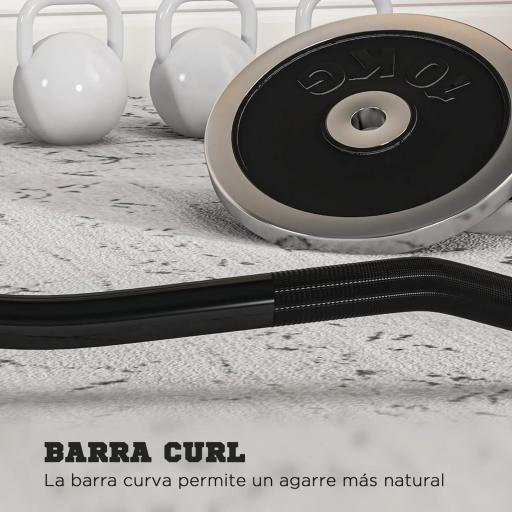 Barra de Pesas de Acero 120 cm Barra Curl EZ con 2 Presillas Carga 100 kg para los Discos de Ø5 cm Negro y Plata [2]