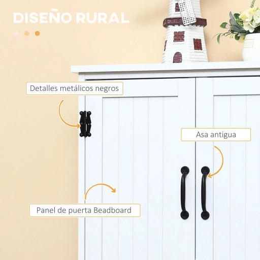 Alacena de Cocina Aparador Alto de Cocina Mueble Auxiliar con 4 Puertas y Estantes Ajustables 60x30x123 cm Blanco [4]