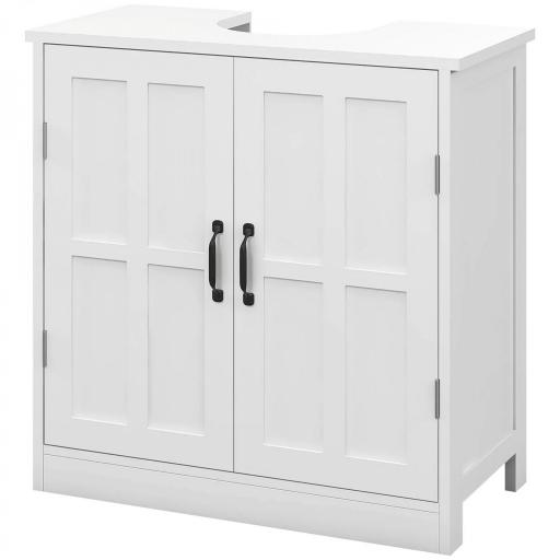 Armario de Baño Bajo Lavabo con Puerta Doble y Estante Ajustable Carga 20 kg 60x30x60 cm Blanco [9]