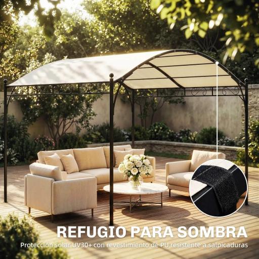 Pérgola de Jardín 3x3 m con Dosel UV30+ Estructura de Metal Galvanizado Techo Arqueado Pabellón para Exterior Crema [4]