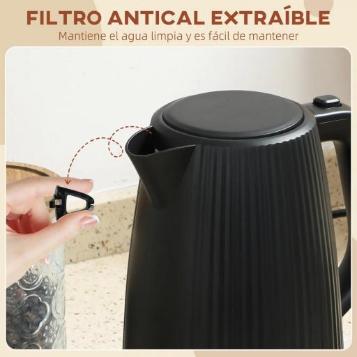 Hervidor Eléctrico 1,7L 2200W con Filtro Antical Desmontable Apagado Automático Base Giratoria 360° Negro [7]