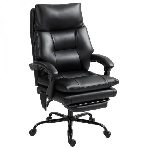 Silla de Escritorio con Soporte Lumbar Inflable Tapizada en PU Reposapiés Respaldo Reclinable Altura Ajustable Negro [9]