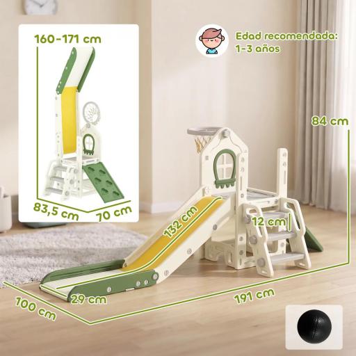 Tobogán Infantil Plegable 5 en 1 con Escalador Aro de Baloncesto Pelota Almacenamiento y Peldaños Crema [6]