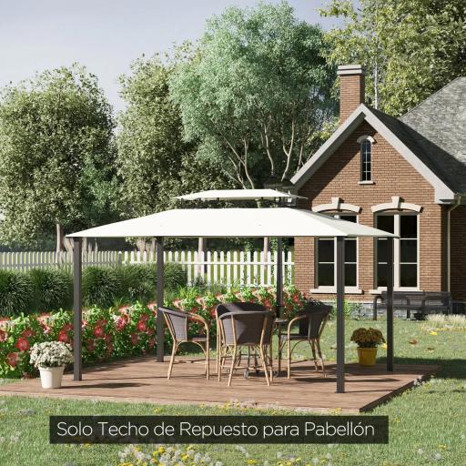 Techo de Repuesto 4x3 m para Cenador de Jardín 2 Niveles Transpirable con 8 Orificios de Drenaje Cubierta Superior de Reemplazo para Pabellón Gazebo Exterior Beige