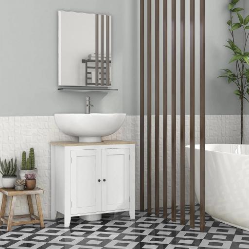 Mueble para Debajo del Lavabo Armario Bajo con 2 Puertas y Estante Ajustable Estilo Moderno 60x30x60 cm Blanco