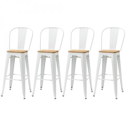 Juego de 4 Taburetes Altos de Cocina Apilables con Respaldo Taburetes de Bar con Reposapiés 44x48x117 cm Blanco [7]