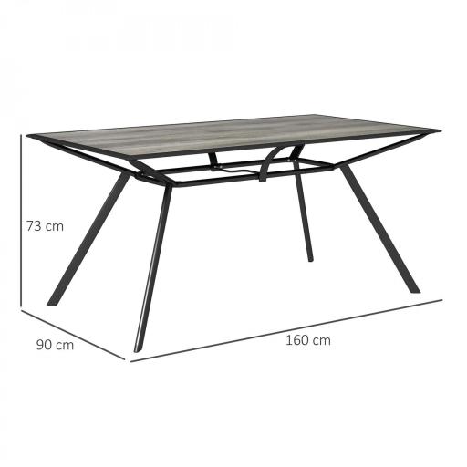 Mesa de Comedor de Exterior con Encimera Imitación Madera para 6 Personas con Estructura de Acero 160x90x73 cm Gris [1]