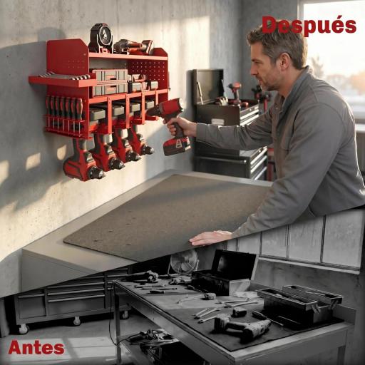 Organizador de Herramientas de Jardín Estante de Almacenamiento de Pared de 2 Niveles con Bandeja y Ganchos Rojo [4]