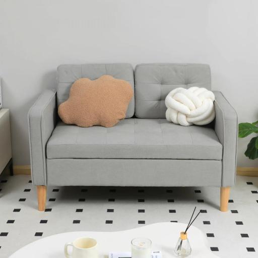 Sofá de 2 Plazas con Espacio de Almacenamiento Patas de Madera Respaldo Capitoné 117x62x78 cm Gris Claro [3]
