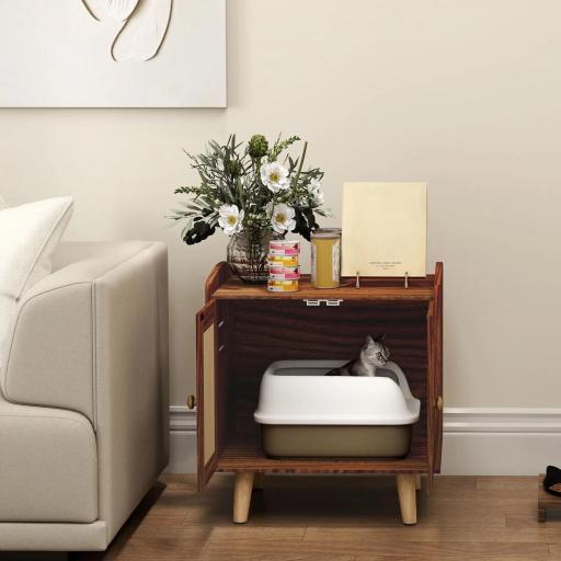 Mueble Arenero para Gatos Mesa Auxiliar con Puertas con Esteras de Sisal para Salón Dormitorio 55x43x59,6 cm Marrón [8]