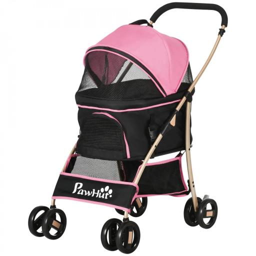Carrito para Perros Pequeños 3 en 1 con Vagón Desmontable Cesta de Almacenaje Correas de Seguridad y Cojín Rosa [10]