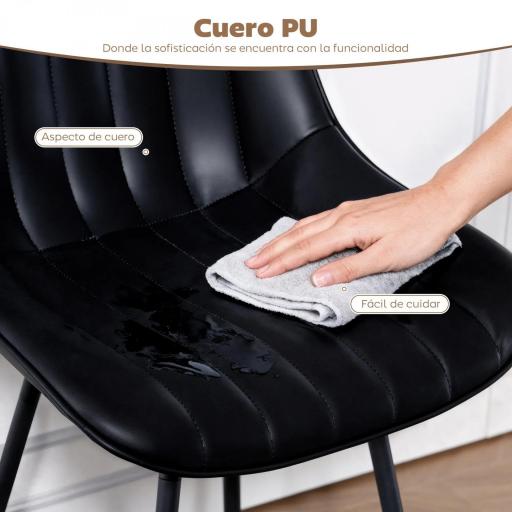 Juego de 2 Taburetes de Bar, Sillas de Bar Giratorio 360° Tapizado en Cuero Sintético con Respaldo y Reposapiés Negro [5]