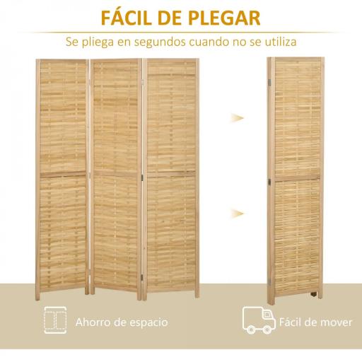 Biombo de 3 Paneles Plegable 120x1,8x170 cm Separador de Ambientes de Bambú Estilo Rústico Natural [5]