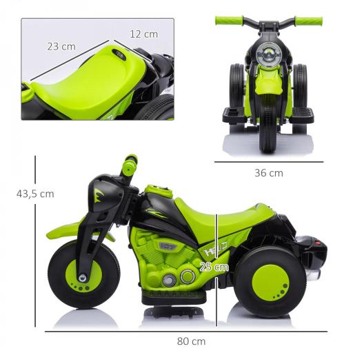 Moto Eléctrica para Niños de +2 Años con Función de Soplar Burbujas Faros Música Velocidad 3 km/h Carga 30 kg Verde [1]