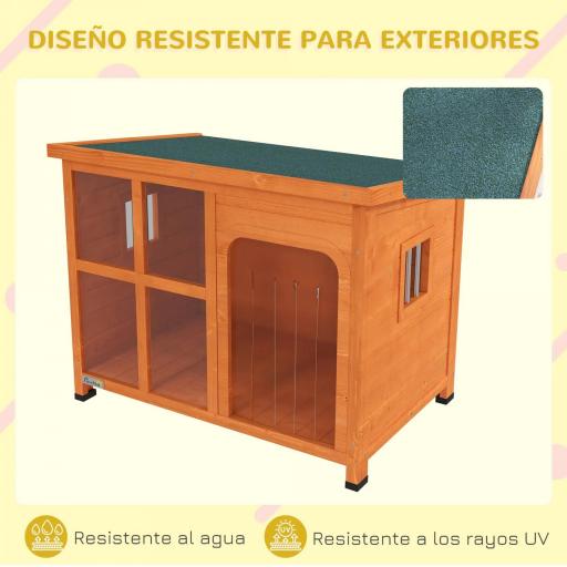 Caseta para Perros Exterior con Techo Asfáltico Abatible Puerta con Cortina y Base Extraíble 90x62x71 cm Madera Natural [5]