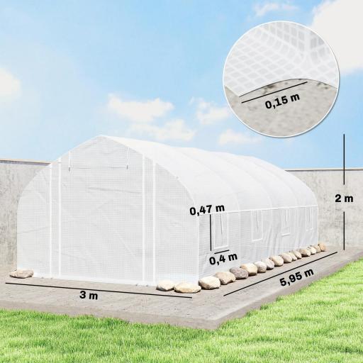 Invernadero de Túnel 6x3x2 m con Anti-UV y Puerta Enrollable con Cremallera Paredes Laterales con Malla Blanco [1]