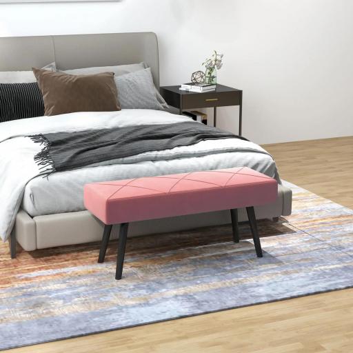 Taburete Pie de Cama Multifuncional con Pies de Acero y Asiento Acolchado para Entrada Pasillo 100x36x45 cm Rosa