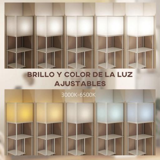 Lámpara de Pie con Estantes Temperaturas de Color Ajustable 3000K-6500K Control Remoto Bombilla E27 Blanco [2]