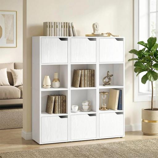 Estantería para Libros con 2 Puertas Librería Estrecha de 4 Niveles con 2 Estantes Abiertos 30x29x119 cm Blanco [2]
