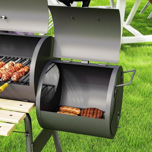 Barbacoa de Carbón 3 en 1 Ahumador Parilla de Carbón Barbacoa de BBQ 124x53x104 cm con Termómetro y Ruedas Estantes [5]
