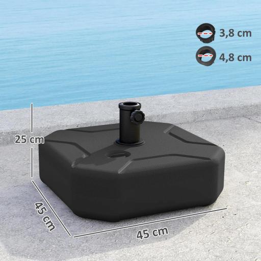 Base para Sombrilla Cuadrada Soporte de Parasol de Postes Ø38 mm Ø48 mm Rellenable de Arena 25 kg o Agua 20 kg Negro [6]