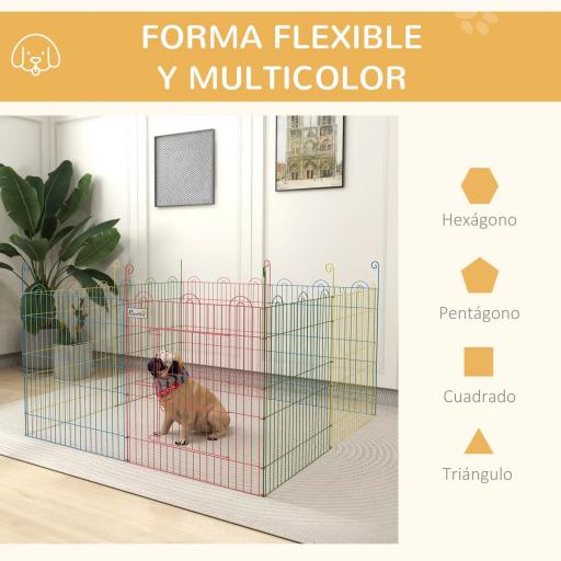 Parque Plegable para Perros de 8 Paneles Ø156x60 cm Valla Metálica con Puerta Estacas Interior Exterior Multicolor [4]