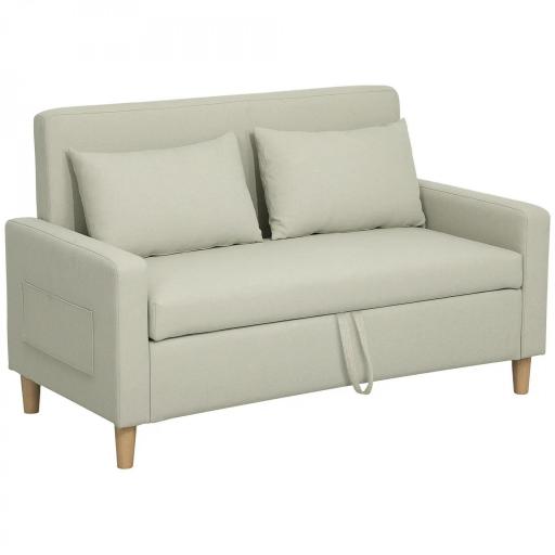 Sofá de 2 Plazas Tapizado en Lino Sintético con Espacio de Almacenaje 2 Almohadas y Patas de Madera 135x71x84 cm Beige [8]