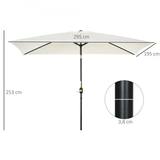 Sombrilla de Aluminio 200x300x253 cm Parasol Rectangular de Jardín Inclinable con Manivela y Poste Desmontable Crema [1]