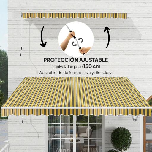 Toldo para Balcón 350x250 cm con Manivela de Metal Impermeable y Anti-UV para Jardín Terraza Ventanas Gris y Amarillo [7]