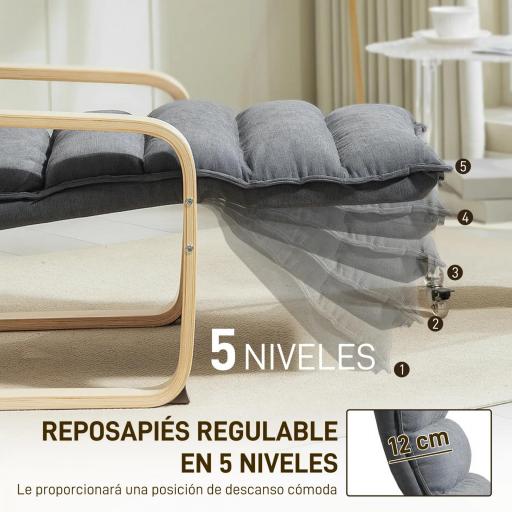 Butaca de Salón con Reposapiés Ajustable Tapizada en Terciopelo con Marco de Madera 67x93x105 cm Gris Oscuro [7]