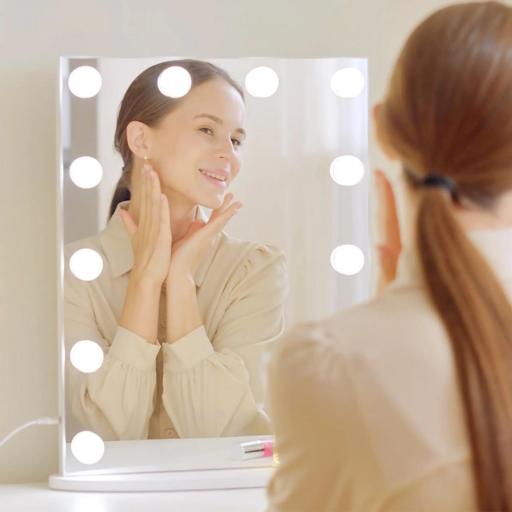 Espejo de Maquillaje Estilo Hollywood Espejo de Tocador Táctil con 12 Luces LED Ajustables 41,5x13,5x51 cm Blanco [3]