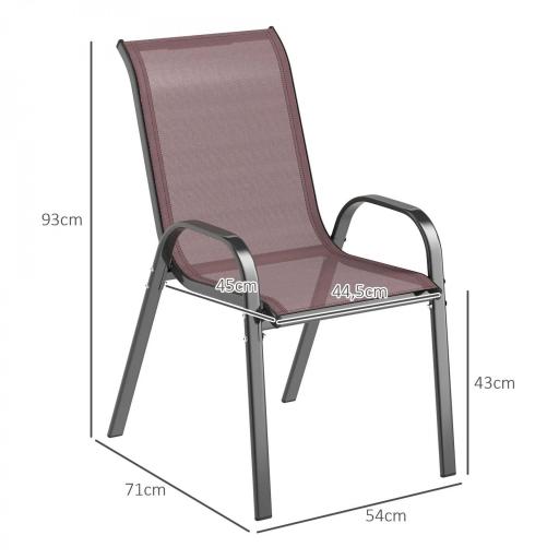 Set de 4 Sillas de Exterior Apilables Asiento de Malla Respaldo Alto y Marco de Acero para Jardín Marrón Oscuro y Negro [1]