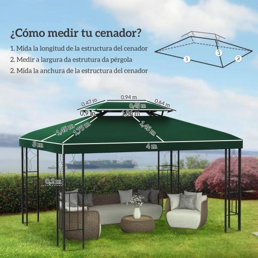 Toldo de Recambio 4x3 m con Techo Doble Orificios de Drenaje y Protección UV Solo Toldo NO Incluye Marco Verde [2]