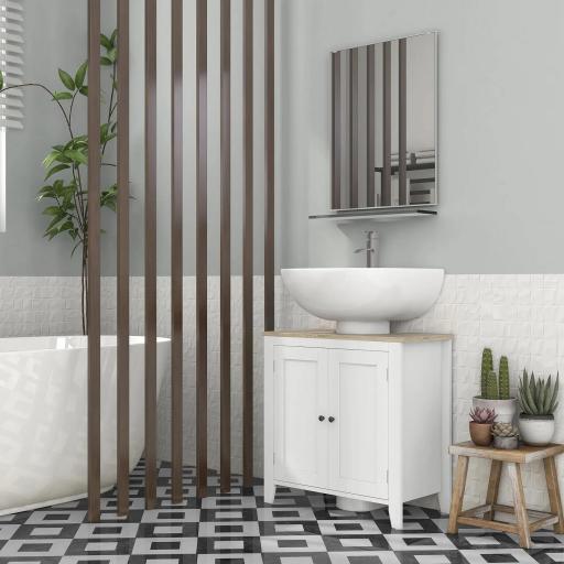 Mueble para Debajo del Lavabo Armario Bajo con 2 Puertas y Estante Ajustable Estilo Moderno 60x30x60 cm Blanco [7]