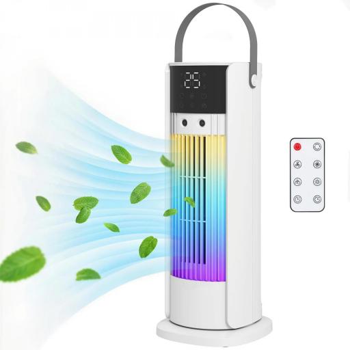 Ventilador de Escritorio con Niebla Luz RGB3 Velocidades Oscilación de 90° Temporizador de 10H Control Remoto Blanco [8]