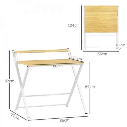 Escritorio Plegable con Estante Abierto Escritorio Pequeño para Estudio Hogar Oficina 86x66x82 cm Natural [1]