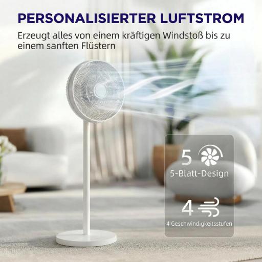 Ventilador de Pie con Control Remoto Altura Ajustable 4 Velocidades Oscilación 80° Temporizador 10H Pantalla LED Blanco [4]