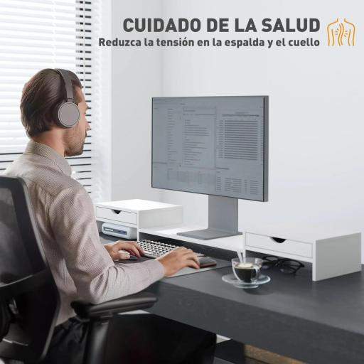 Elevador Monitor Ángulo y Longitud Ajustable con 2 Cajones para Portátil Computadora PC 60-116x22x12 cm Blanco [6]