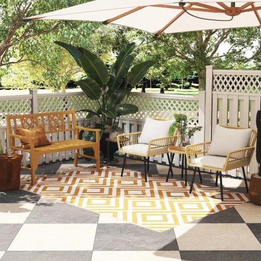 Juego de 3 Piezas Sillas y Mesa de Ratán PE con 2 Sillas 1 Mesa de Centro Redonda y Cojines para Terraza Balcón Natural [6]