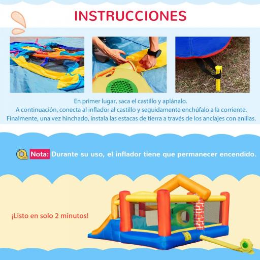 Castillo Hinchable con 2 Toboganes 2 Camas de Salto y Piscina para Niños +3 Años Incluye Inflador y Bolsa de Transporte para Interior Exterior 380x370x230 cm Multicolor [6]