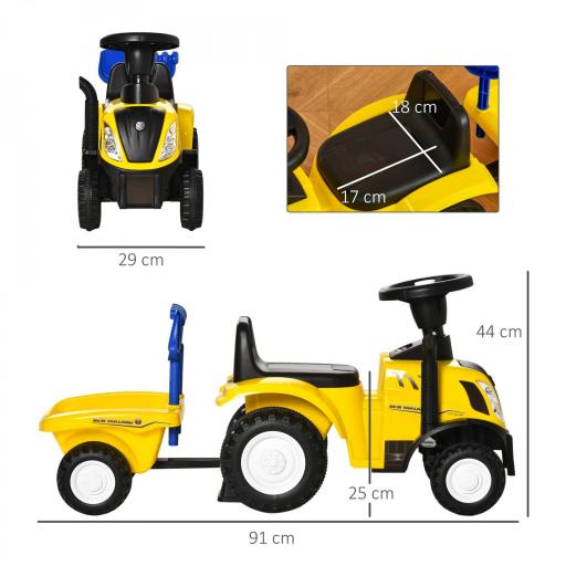Tractor para Niños de 12-36 Meses con Remolque Extraíble Coche Correpasillos con Bocina Faros Pala Asiento de Suelo 25 cm y Rastrillo Carga 25 kg 91x29x44 cm Amarillo [5]