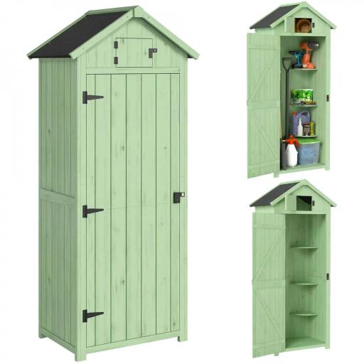 Armario de Jardín de Madera Armario de Almacenamiento Cobertizo de Jardín con Estantes 77x54,2x179 cm Verde [11]